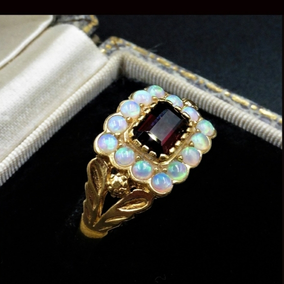 Antique garnet and opal ring Jewelry - Antique style Garnet and Opal Ring. Sizable.